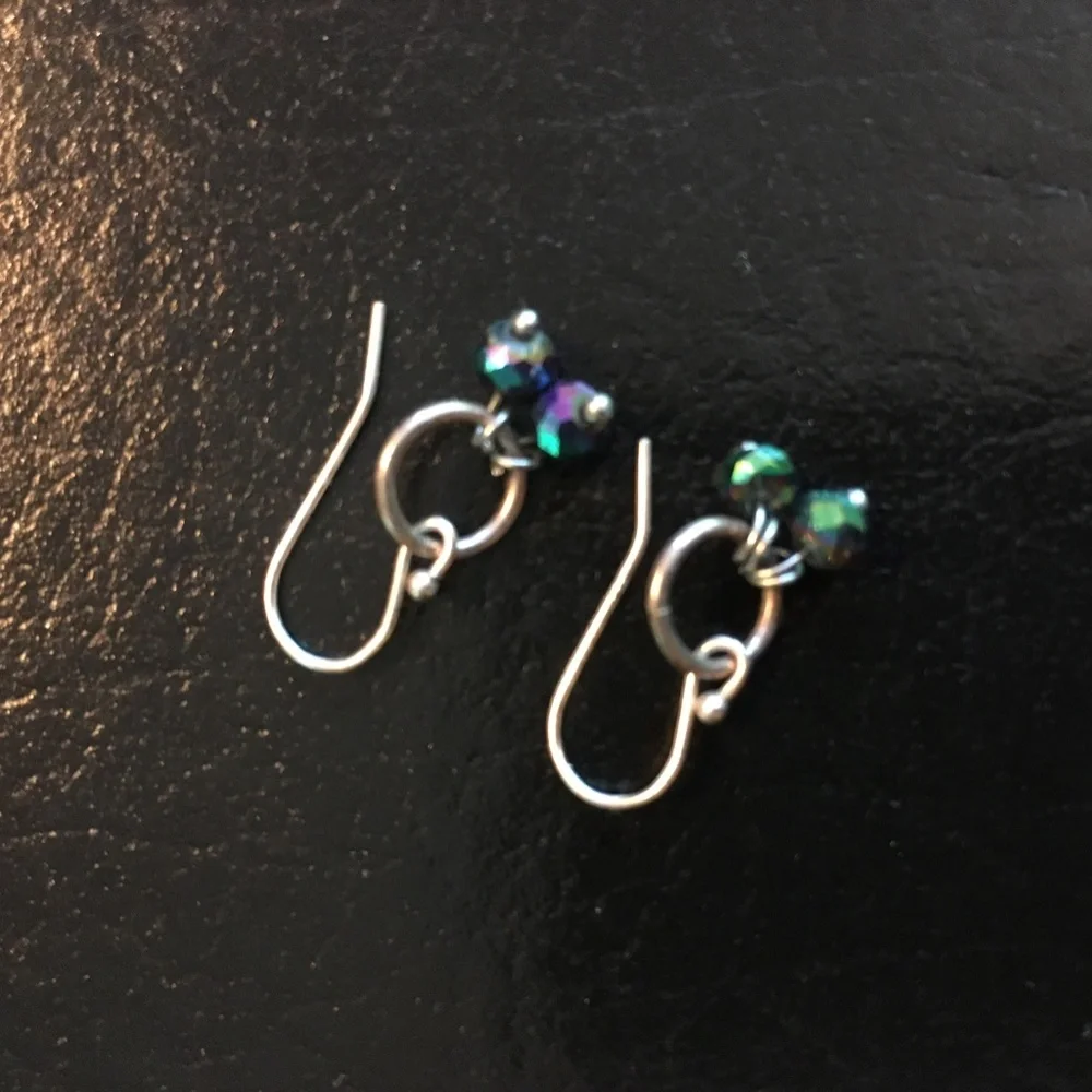 ARTISAN Faceted Vintage Peacock glass bead Doublet Sterling silver Earrings - Picture 2 of 7